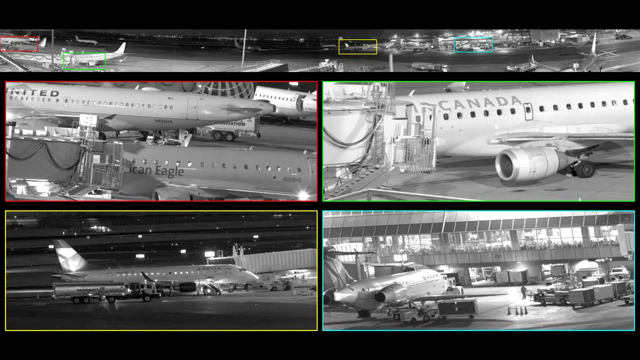 Caméra panoramique multi-zones — Aéroport de LaGuardia (vision nocturne)